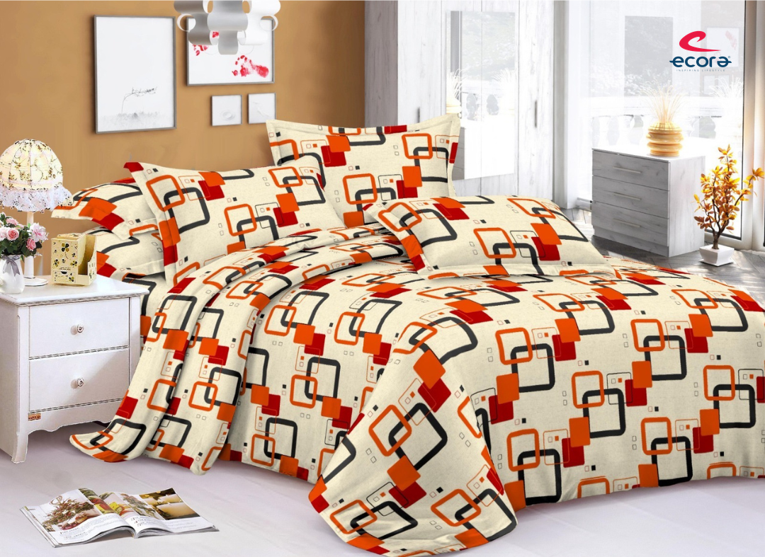 Ecora Queen Size (250×230 cm) Cotton Feel Bedsheet Set – Soft, Elegant & Everyday Comfortable