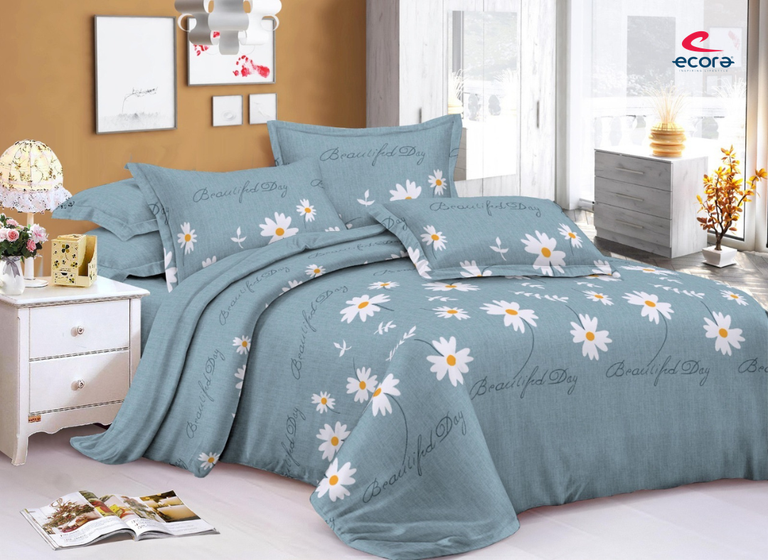 Ecora Queen Size (250×230 cm) Cotton Feel Bedsheet Set – Soft, Elegant & Everyday Comfortable
