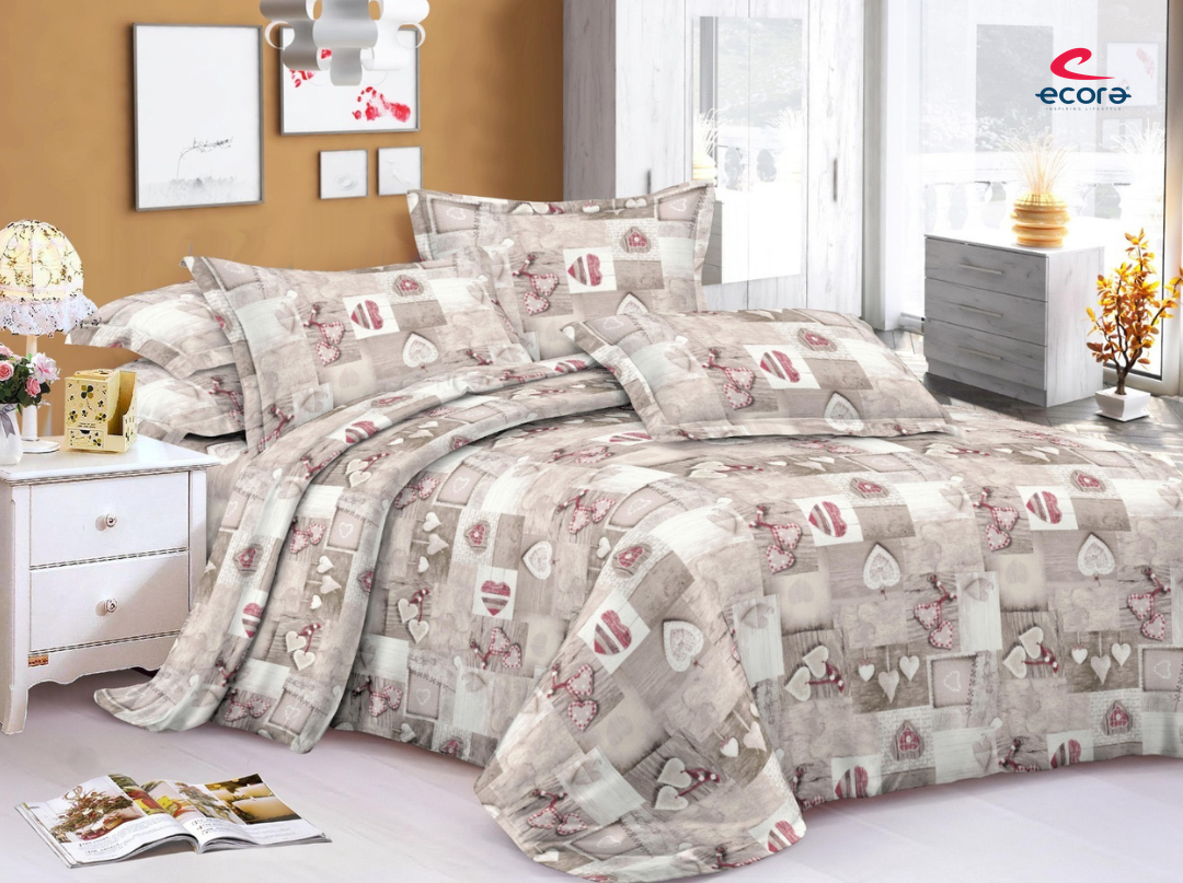 Ecora Queen Size (250×230 cm) Cotton Feel Bedsheet Set – Soft, Elegant & Everyday Comfortable