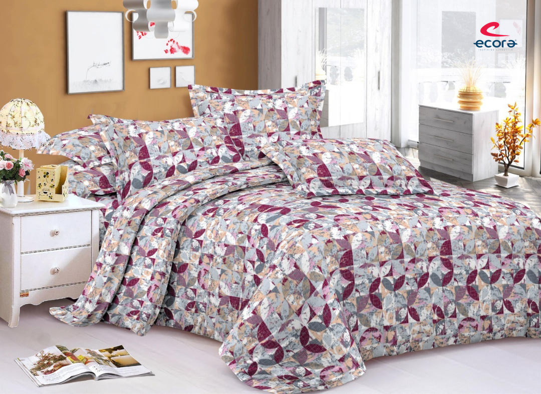Ecora Queen Size (250×230 cm) Cotton Feel Bedsheet Set – Soft, Elegant & Everyday Comfortable