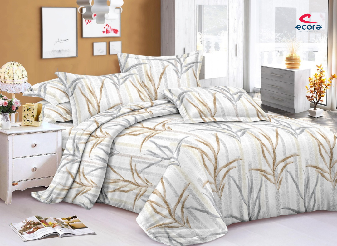 Ecora Queen Size (250×230 cm) Cotton Feel Bedsheet Set – Soft, Elegant & Everyday Comfortable