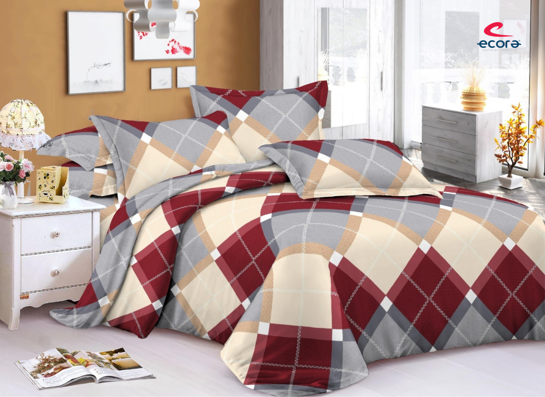 Ecora Queen Size (250×230 cm) Cotton Feel Bedsheet Set – Soft, Elegant & Everyday Comfortable