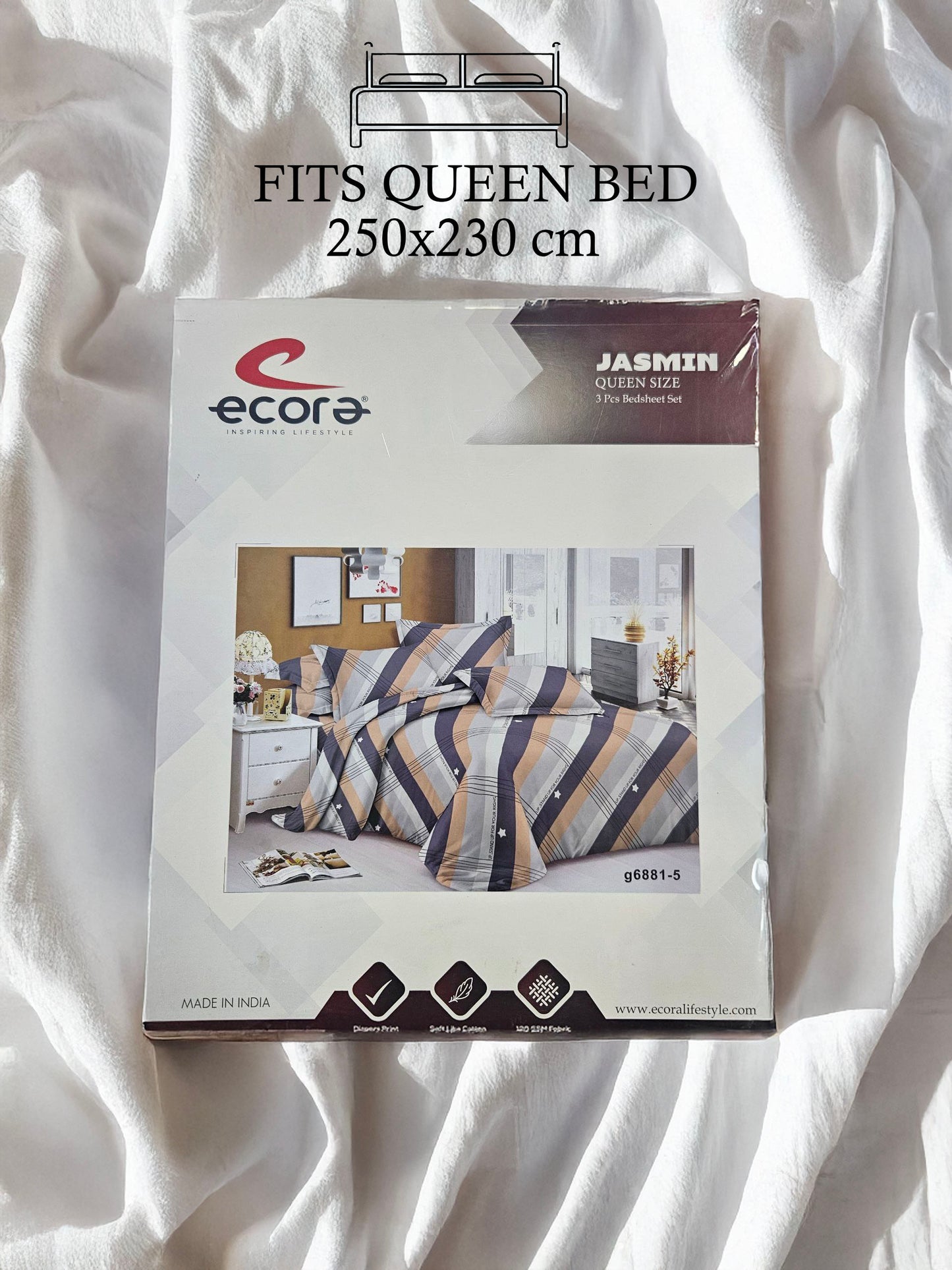 Ecora Queen Size (250×230 cm) Cotton Feel Bedsheet Set – Soft, Elegant & Everyday Comfortable