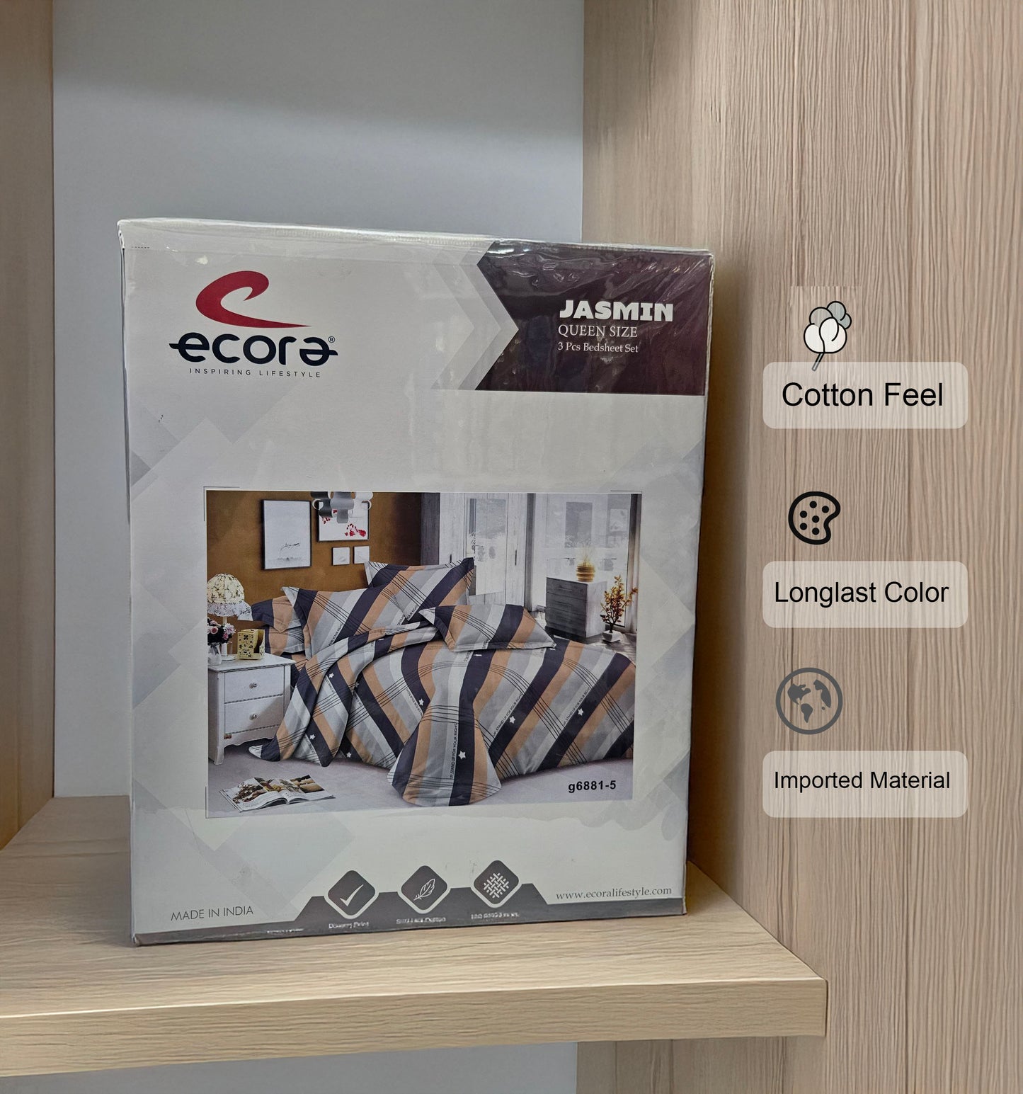 Ecora Queen Size (250×230 cm) Cotton Feel Bedsheet Set – Soft, Elegant & Everyday Comfortable