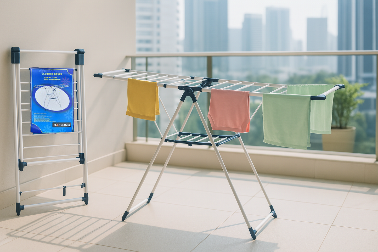 RAFLONG Foldable Cloth Drying Rack – Steel Clothes Dryer Stand for Home Use