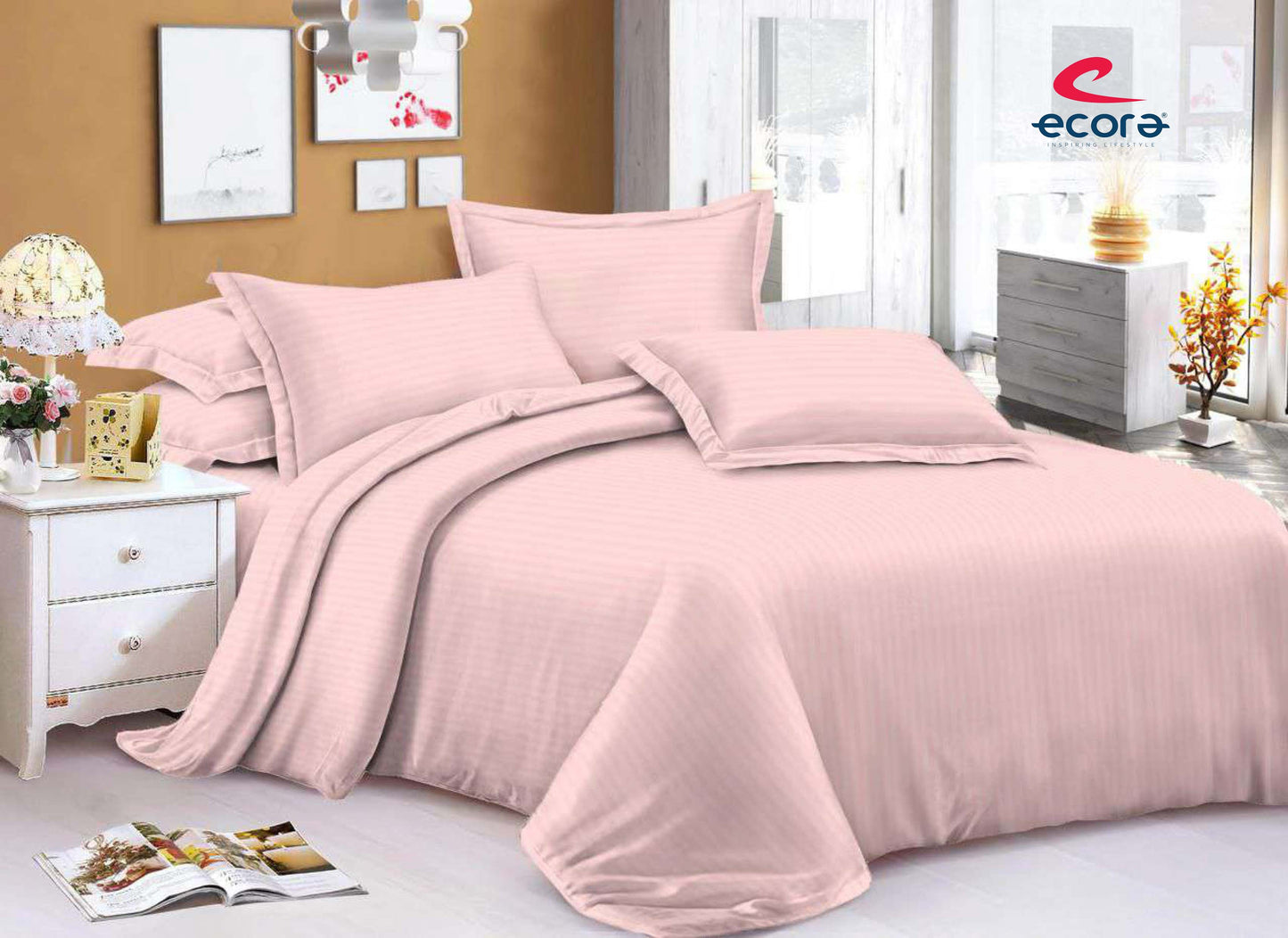 Ecora Elite King Size Stripe Cotton Bedsheet Set | Soft & Elegant Everyday Comfort