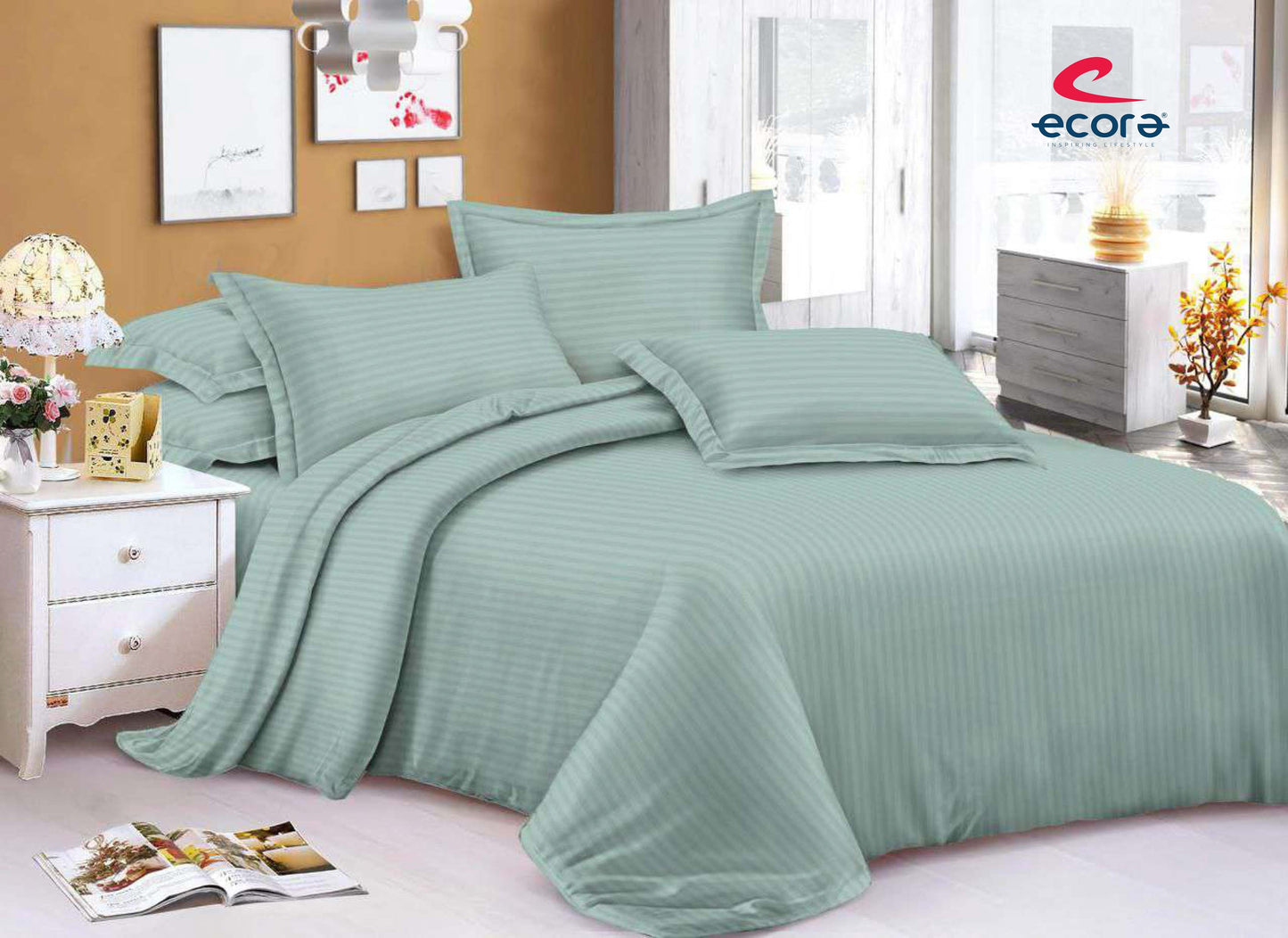 Ecora Elite King Size Stripe Cotton Bedsheet Set | Soft & Elegant Everyday Comfort
