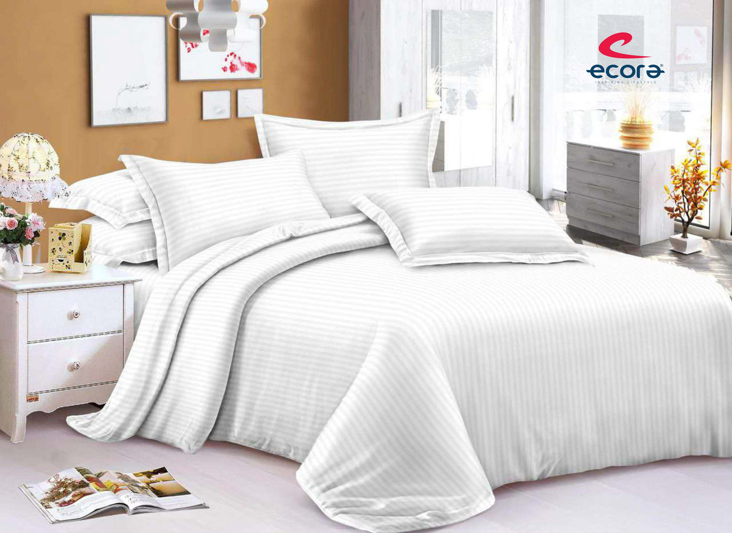 Ecora Elite King Size Stripe Cotton Bedsheet Set | Soft & Elegant Everyday Comfort