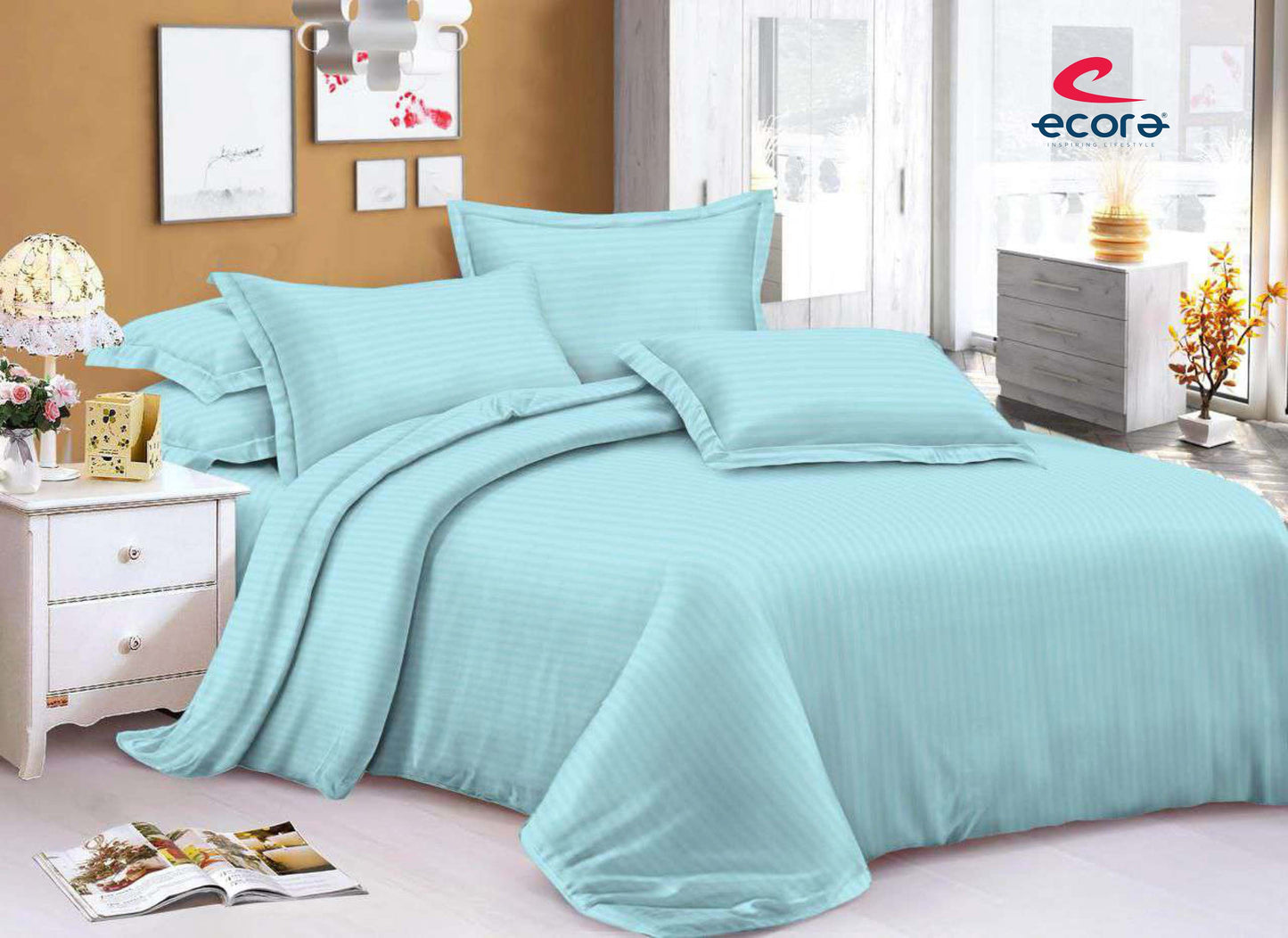 Ecora Elite King Size Stripe Cotton Bedsheet Set | Soft & Elegant Everyday Comfort