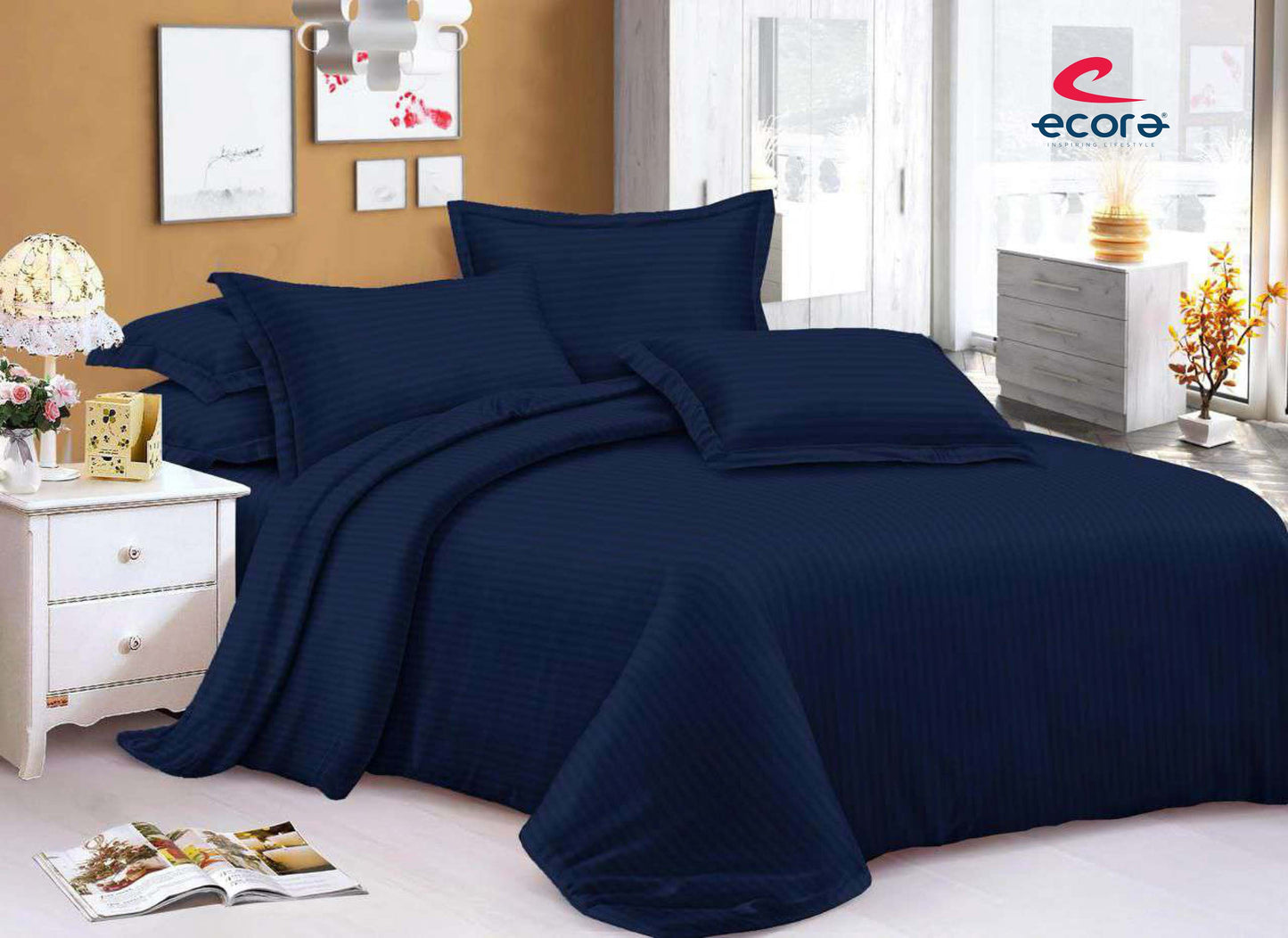 Ecora Elite King Size Stripe Cotton Bedsheet Set | Soft & Elegant Everyday Comfort