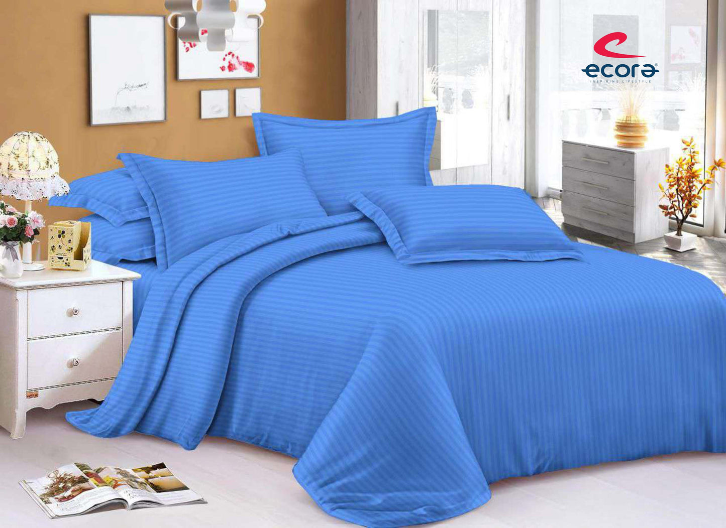 Ecora Elite King Size Stripe Cotton Bedsheet Set | Soft & Elegant Everyday Comfort