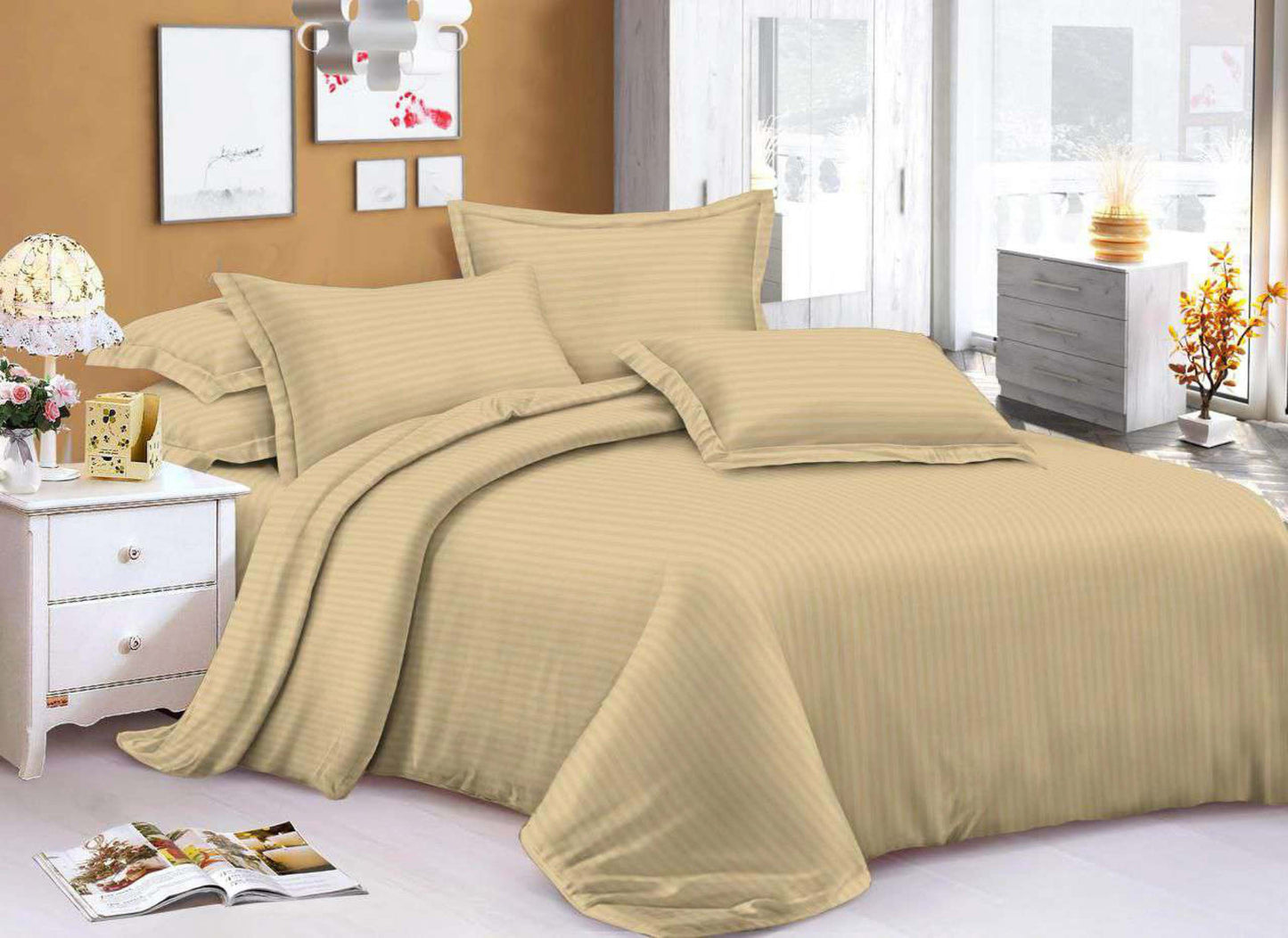 Ecora Elite King Size Stripe Cotton Bedsheet Set | Soft & Elegant Everyday Comfort