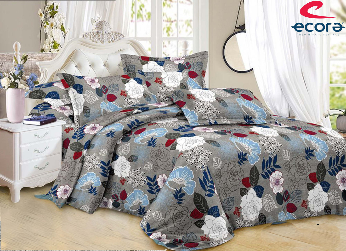 Ecora Queen Size (250×230 cm) Cotton Feel Bedsheet Set – Soft, Elegant & Everyday Comfortable
