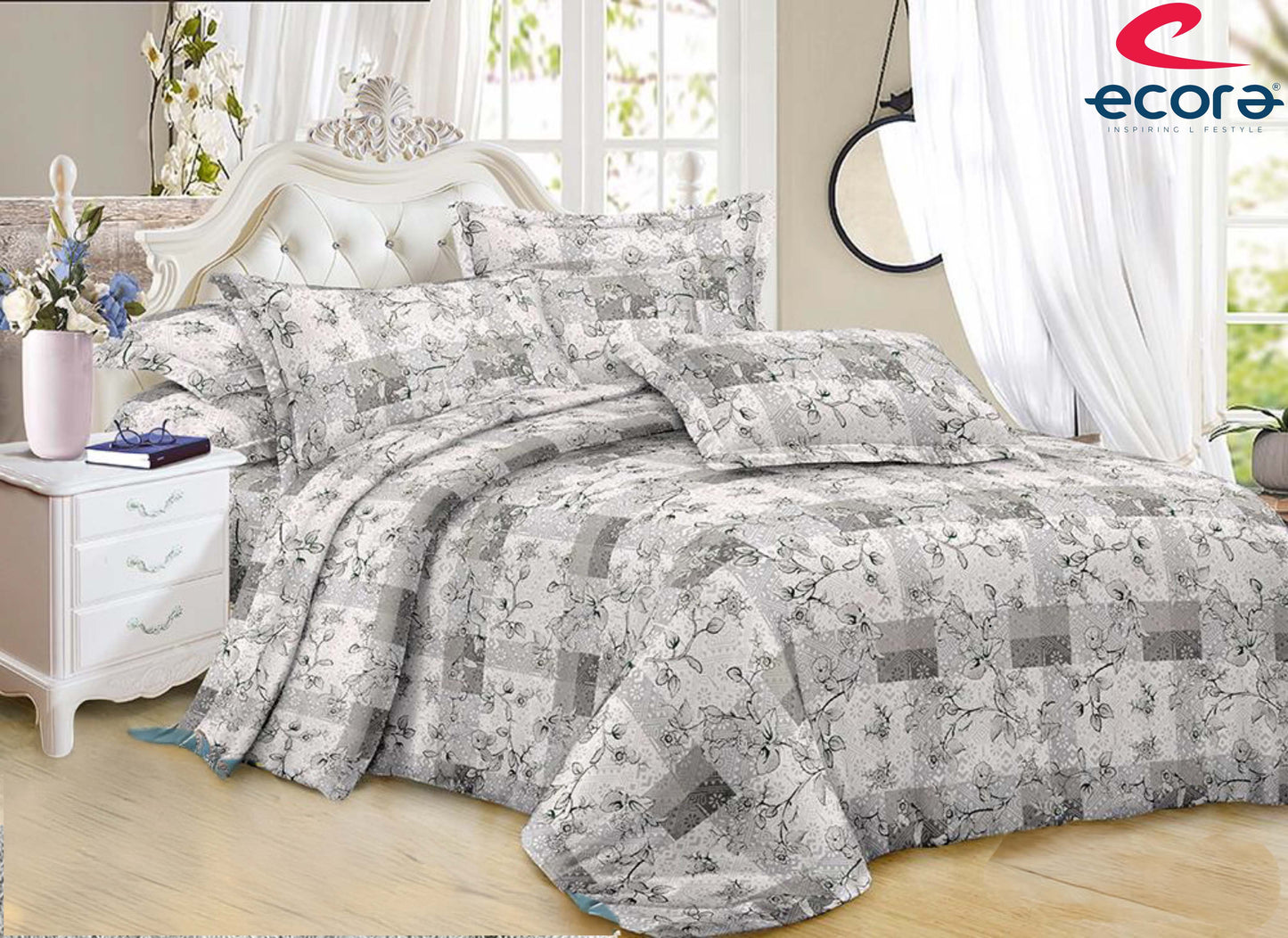Ecora Queen Size (250×230 cm) Cotton Feel Bedsheet Set – Soft, Elegant & Everyday Comfortable