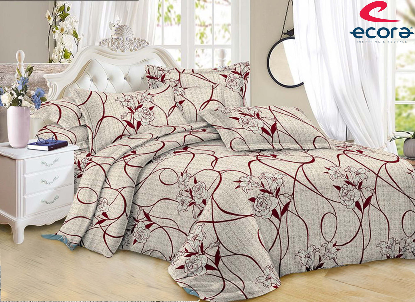 Ecora Queen Size (250×230 cm) Cotton Feel Bedsheet Set – Soft, Elegant & Everyday Comfortable