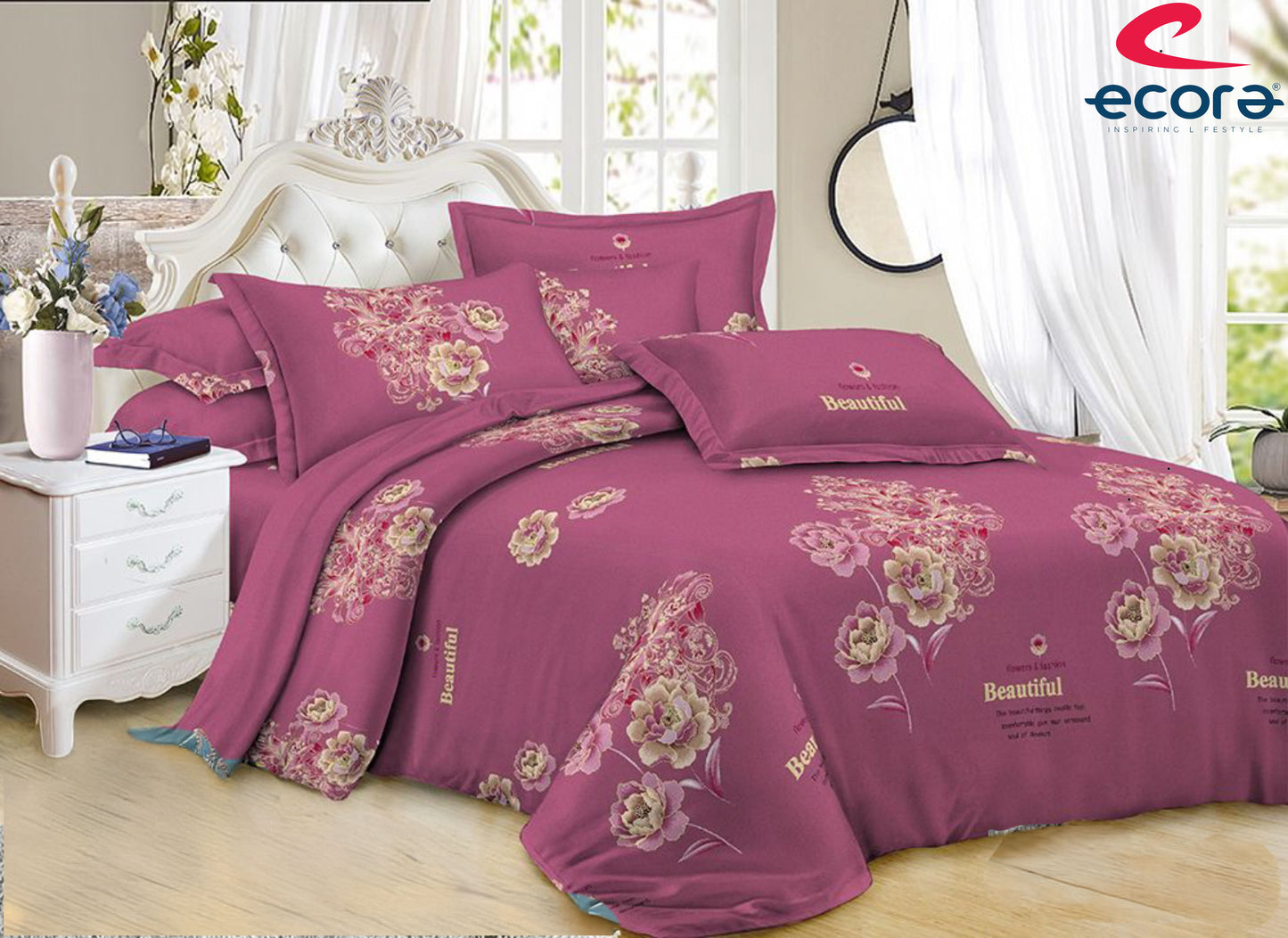 Ecora Queen Size (250×230 cm) Cotton Feel Bedsheet Set – Soft, Elegant & Everyday Comfortable
