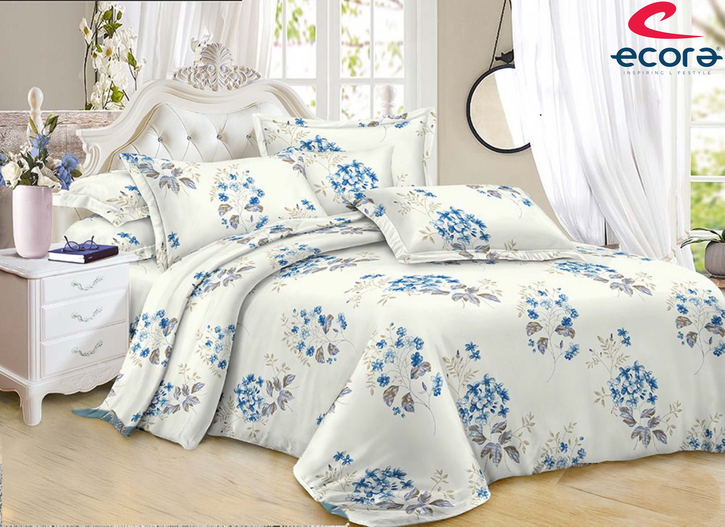 Ecora Queen Size (250×230 cm) Cotton Feel Bedsheet Set – Soft, Elegant & Everyday Comfortable
