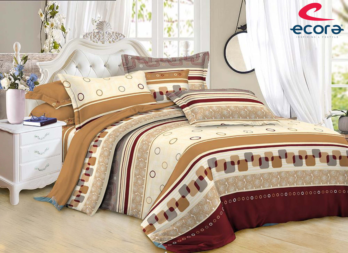 Ecora Queen Size (250×230 cm) Cotton Feel Bedsheet Set – Soft, Elegant & Everyday Comfortable