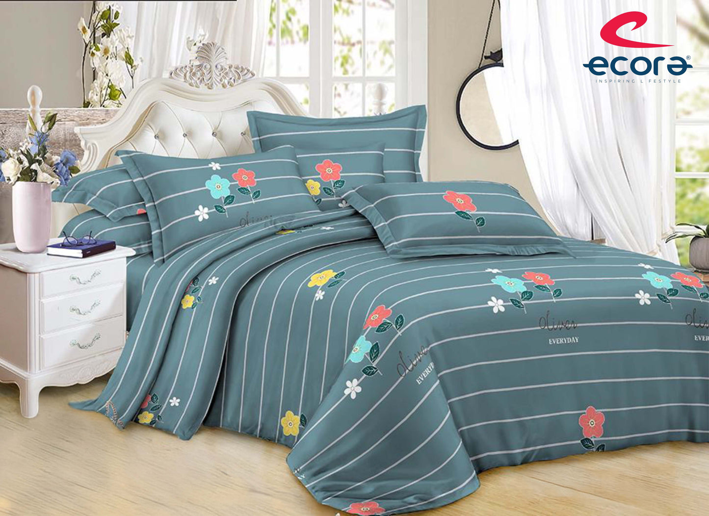 Ecora Queen Size (250×230 cm) Cotton Feel Bedsheet Set – Soft, Elegant & Everyday Comfortable