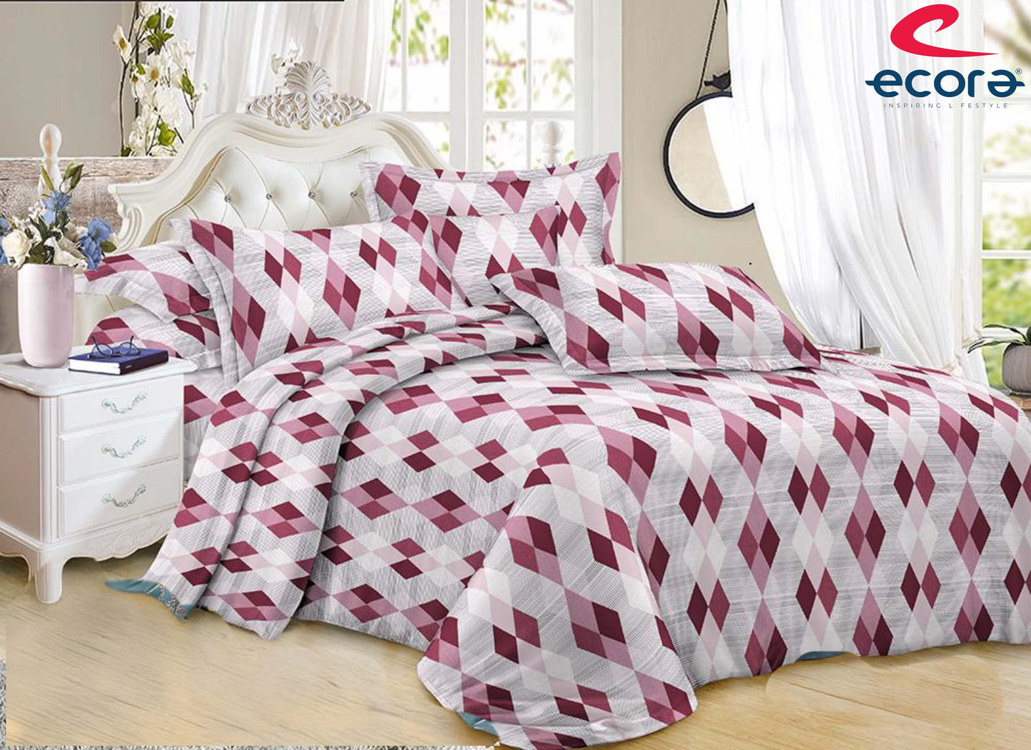 Ecora Queen Size (250×230 cm) Cotton Feel Bedsheet Set – Soft, Elegant & Everyday Comfortable