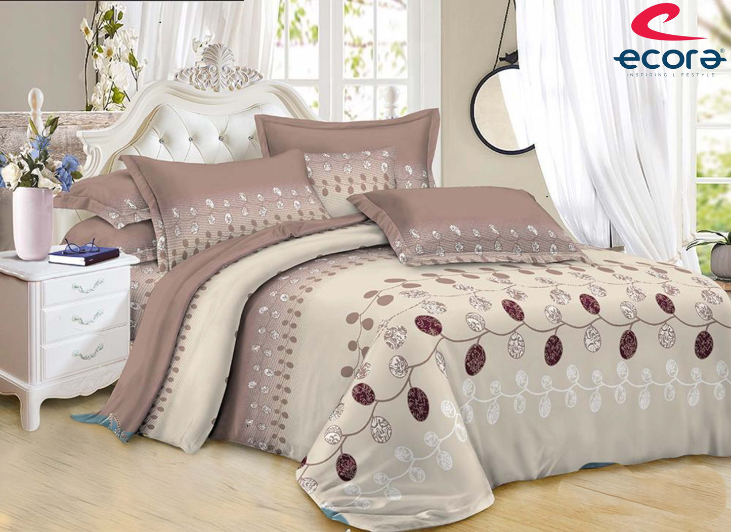 Ecora Queen Size (250×230 cm) Cotton Feel Bedsheet Set – Soft, Elegant & Everyday Comfortable