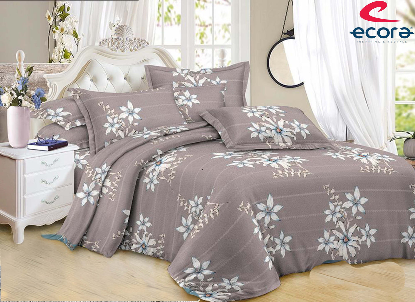 Ecora Queen Size (250×230 cm) Cotton Feel Bedsheet Set – Soft, Elegant & Everyday Comfortable