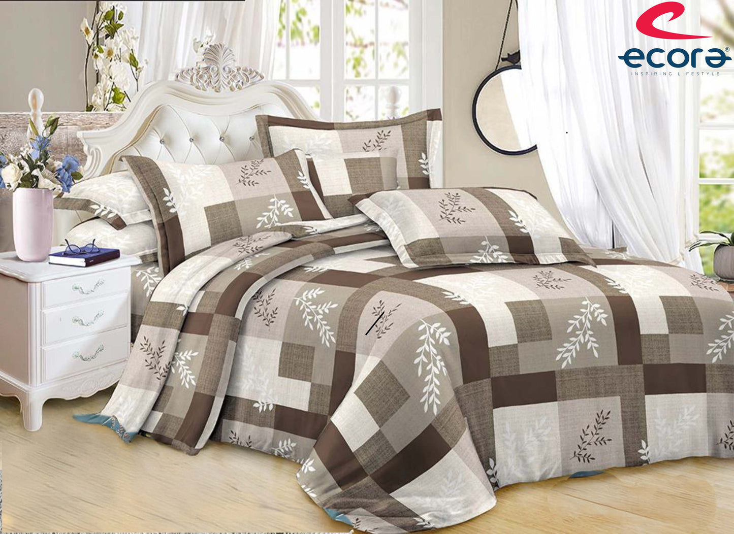 Ecora Queen Size (250×230 cm) Cotton Feel Bedsheet Set – Soft, Elegant & Everyday Comfortable
