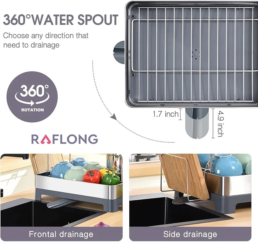 Raflong 2-Tier Dish Drying Rack | Rustproof | With Drainboard | Space-Saving