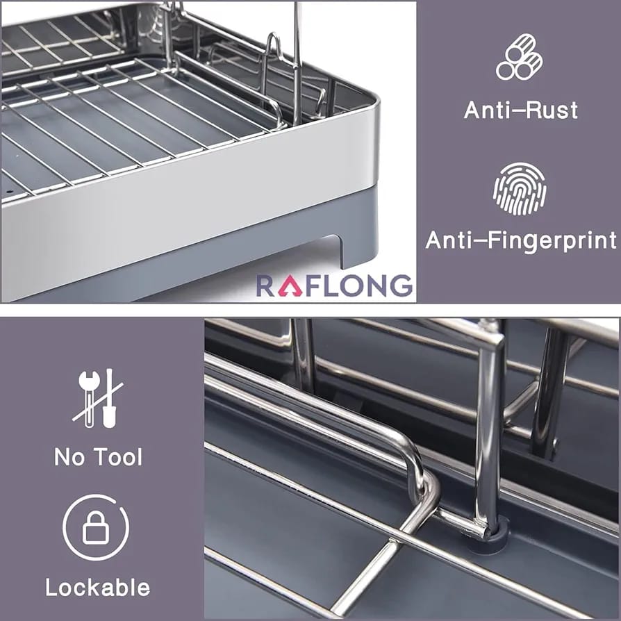Raflong 2-Tier Dish Drying Rack | Rustproof | With Drainboard | Space-Saving