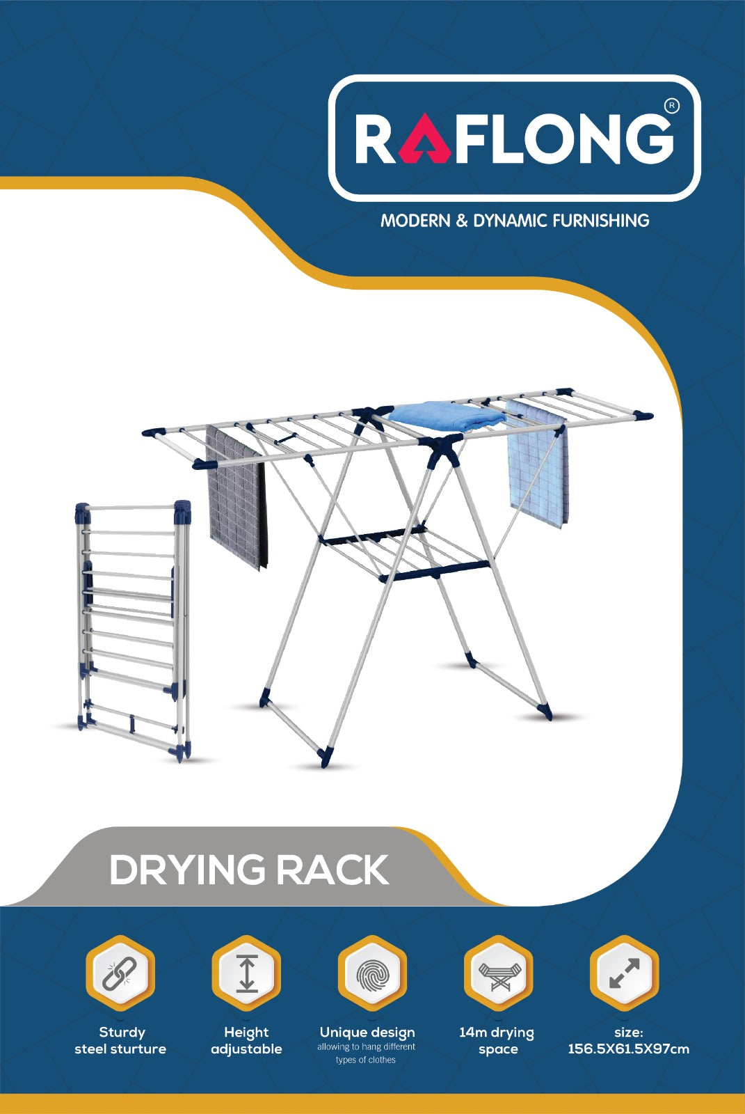 RAFLONG Foldable Cloth Drying Rack – Steel Clothes Dryer Stand for Home Use