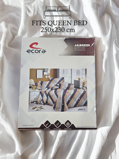 Ecora Queen Size (250×230 cm) Cotton Feel Bedsheet Set – Soft, Elegant & Everyday Comfortable