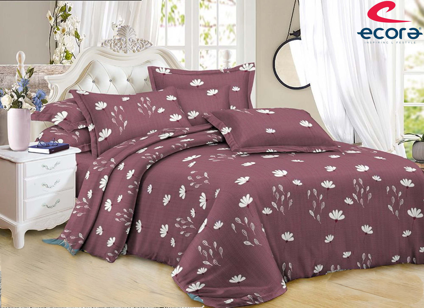 Ecora Queen Size (250×230 cm) Cotton Feel Bedsheet Set – Soft, Elegant & Everyday Comfortable