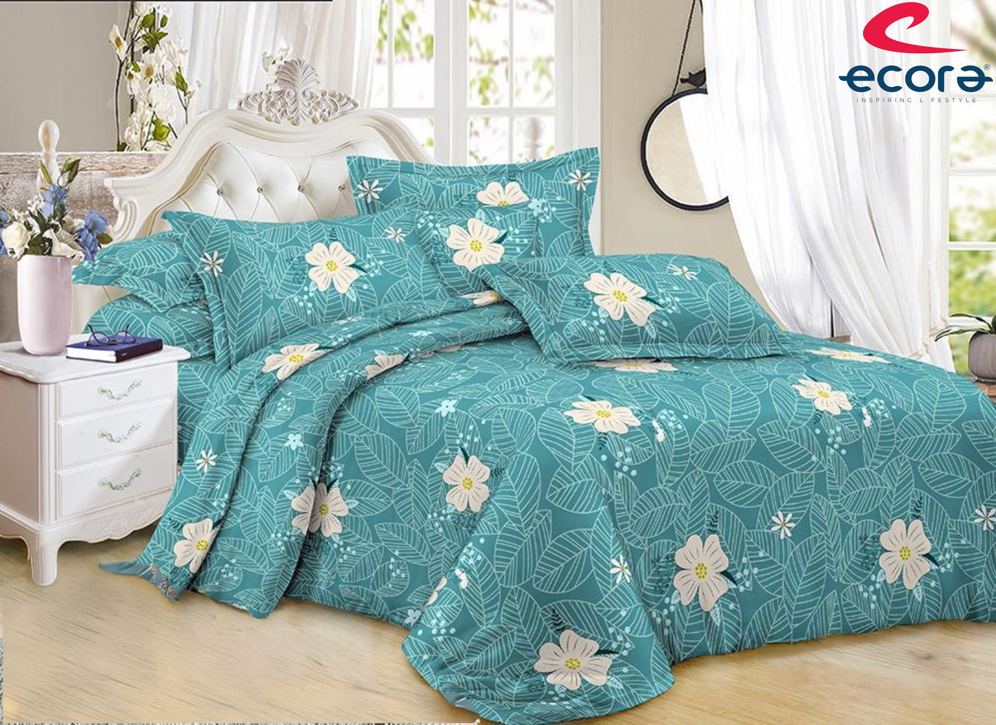 Ecora Queen Size (250×230 cm) Cotton Feel Bedsheet Set – Soft, Elegant & Everyday Comfortable